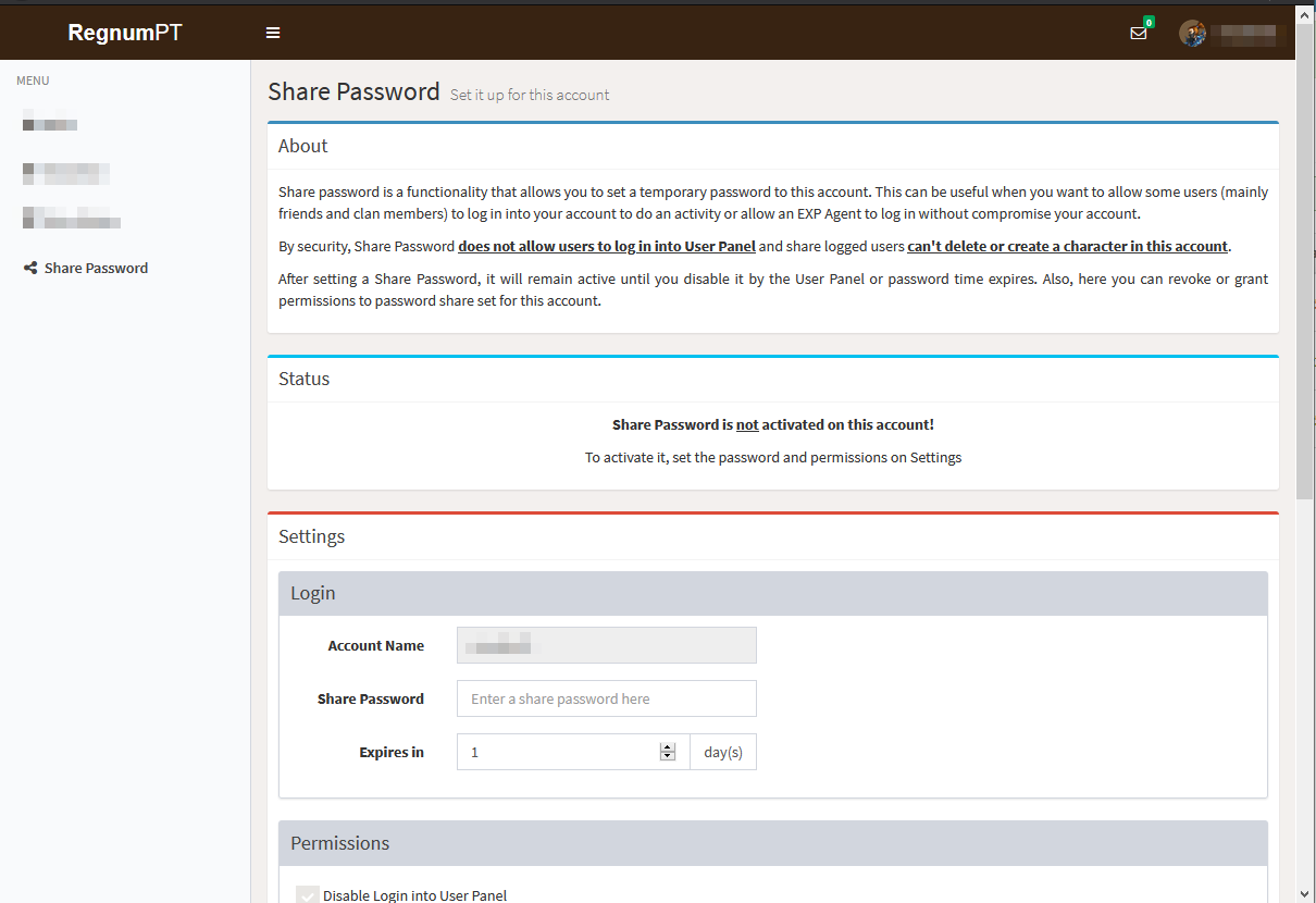 Status do Share Password